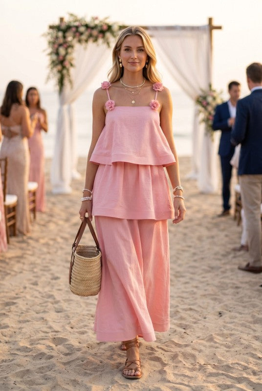Layered Ruffle Maxi Dress With Floral Strap Detail