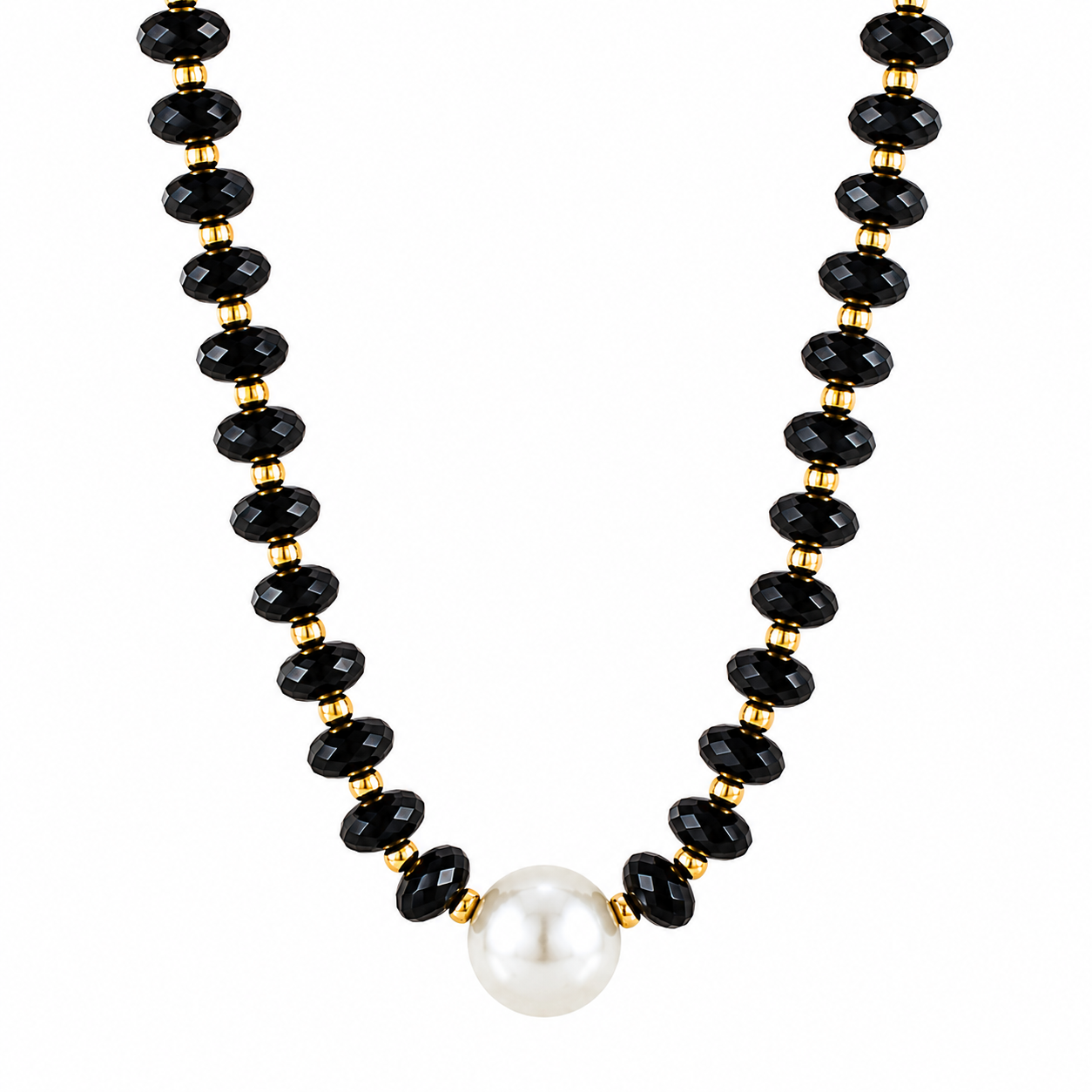 Black Rondelle with Pearl Accent