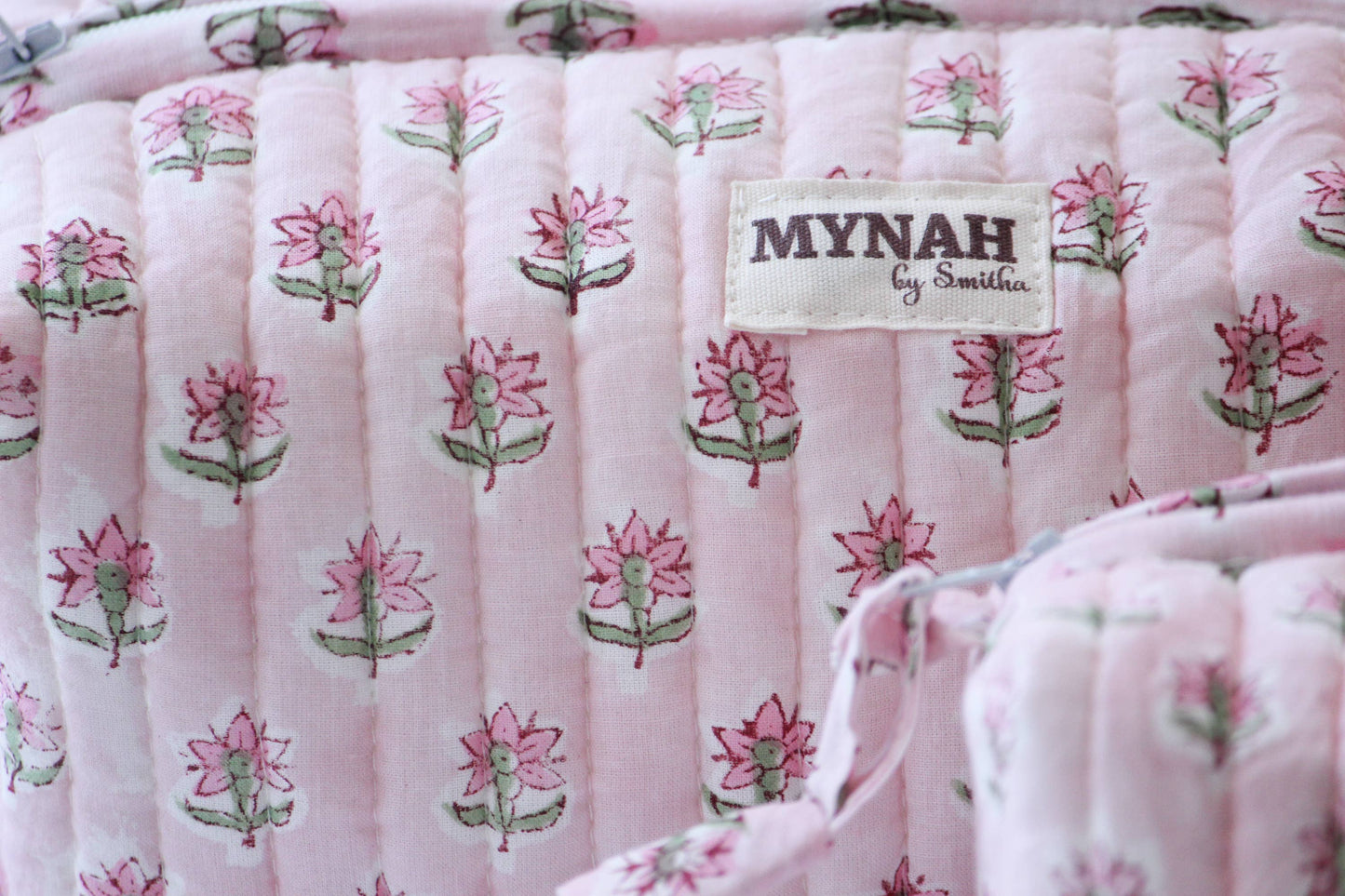 Mynah block print travel/makeup bags/quilted bag-3 size set