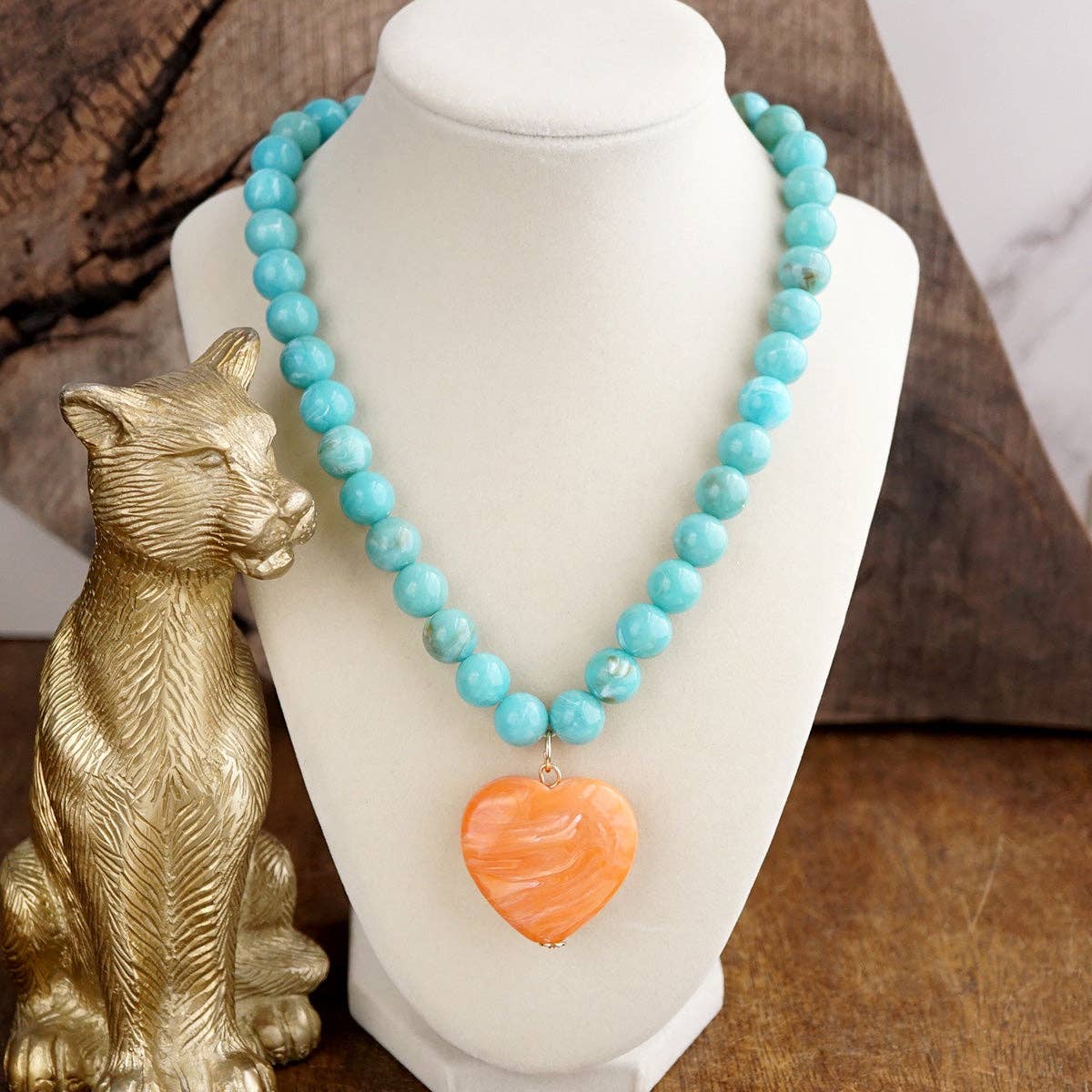 Chunky Statement Necklace – Chunky Beaded Heart Pendant Necklace