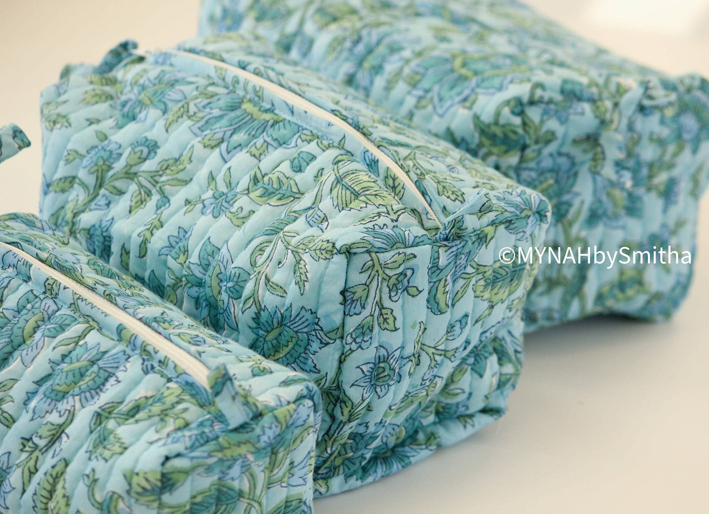 Blue green floral travel/make up/organizer bag-LARGE only