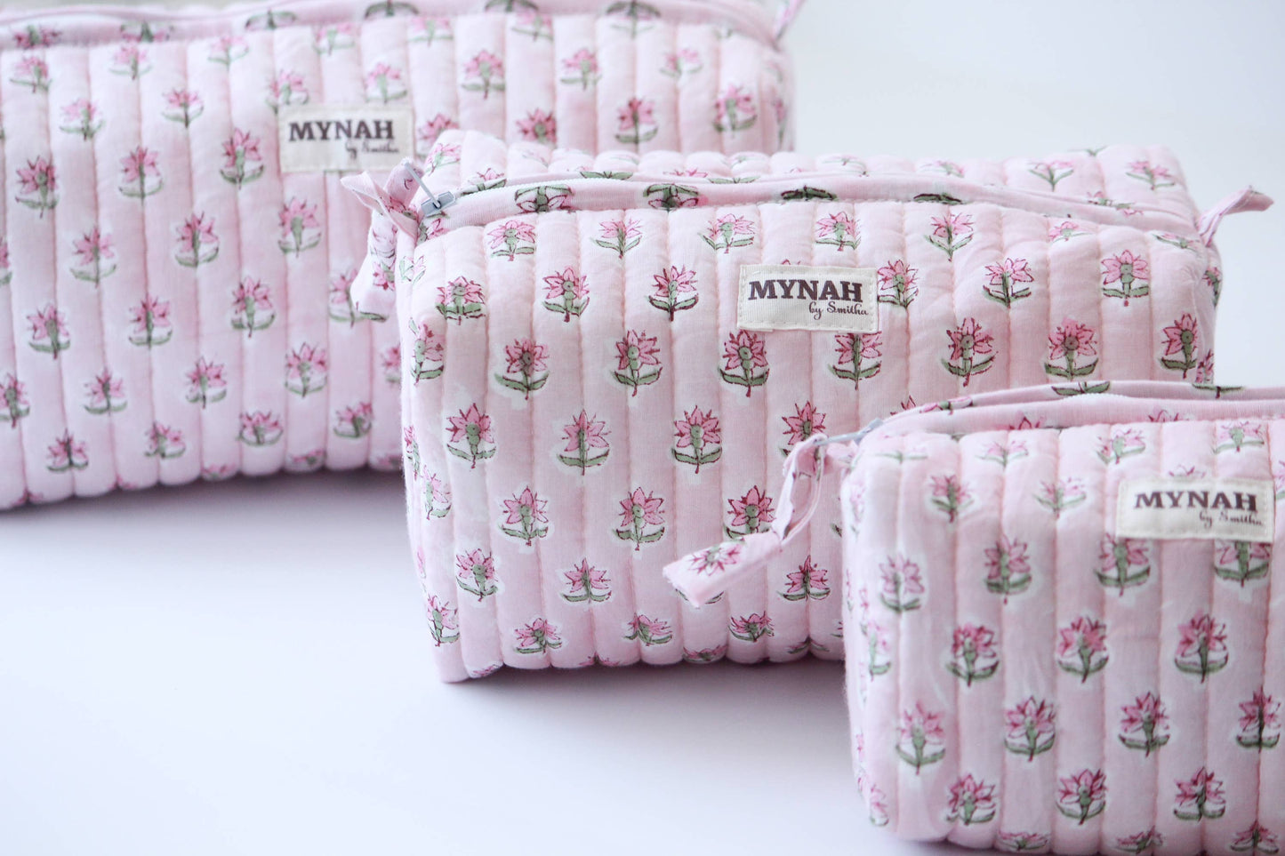 Mynah block print travel/makeup bags/quilted bag-3 size set
