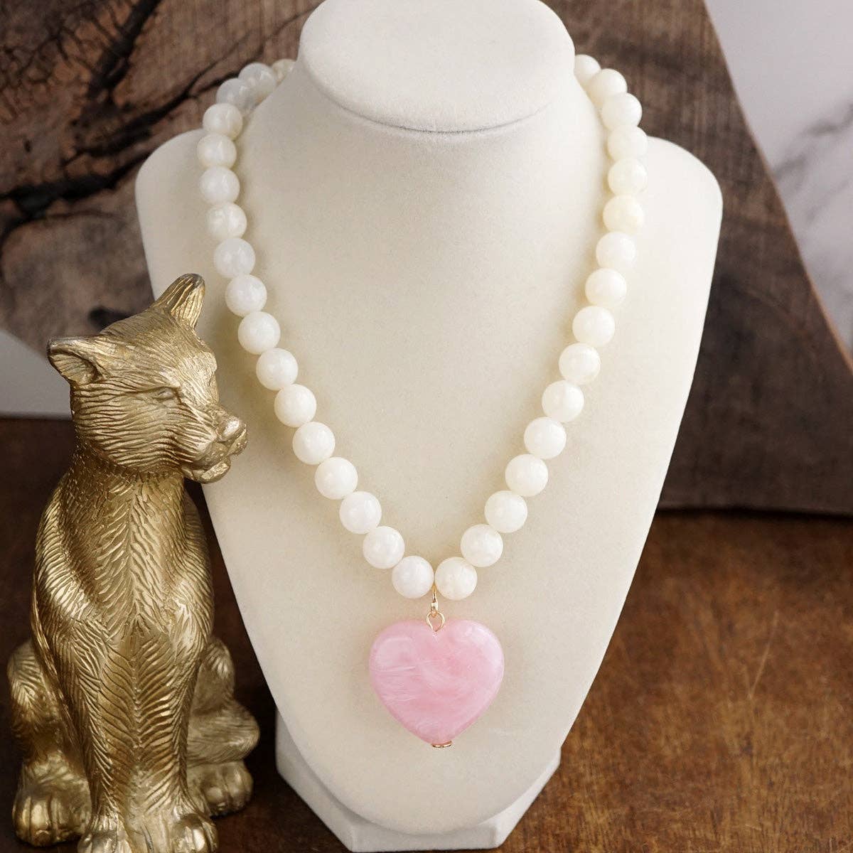 Chunky Statement Necklace – Chunky Beaded Heart Pendant Necklace