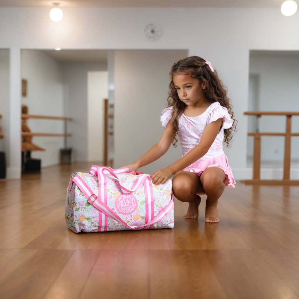 Kids Pink Floral Weekender Dance Travel Bag