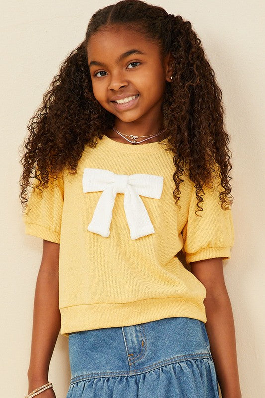 Girls Contrast Bow Detail Loose Knit Top