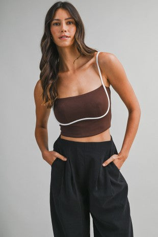 Contrast Binding Adjustable Strap Crop Cami Top