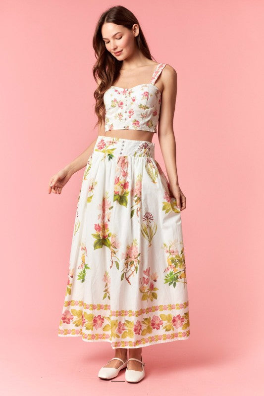 Floral Printed Bustier Top & Skirt Set