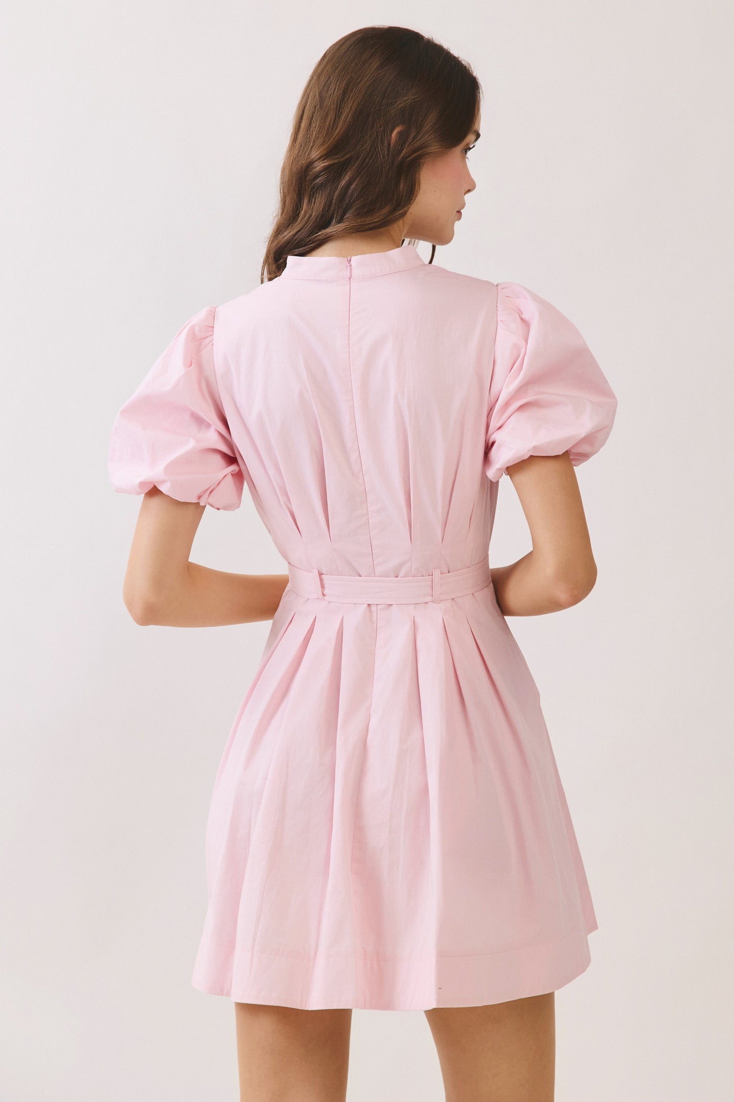 Matching Belted Puff Sleeve Mini Dress