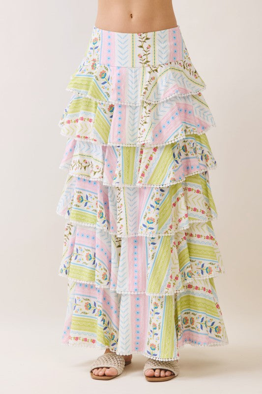 Floral Print Tiered Ruffle Maxi Skirt Set