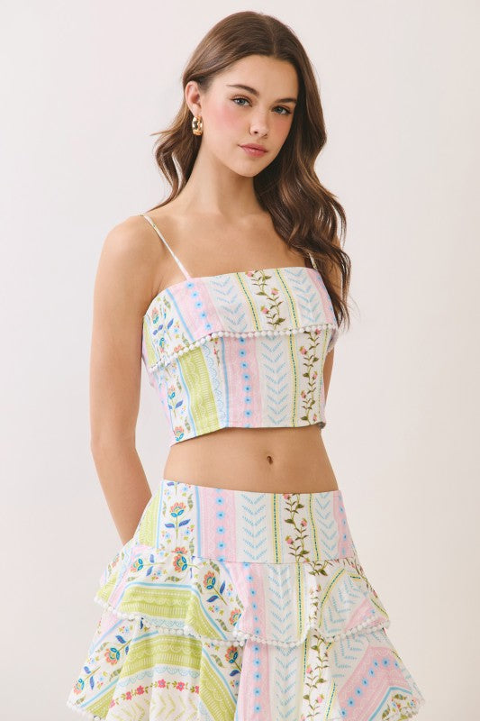 Floral Print Tiered Ruffle Maxi Skirt Set