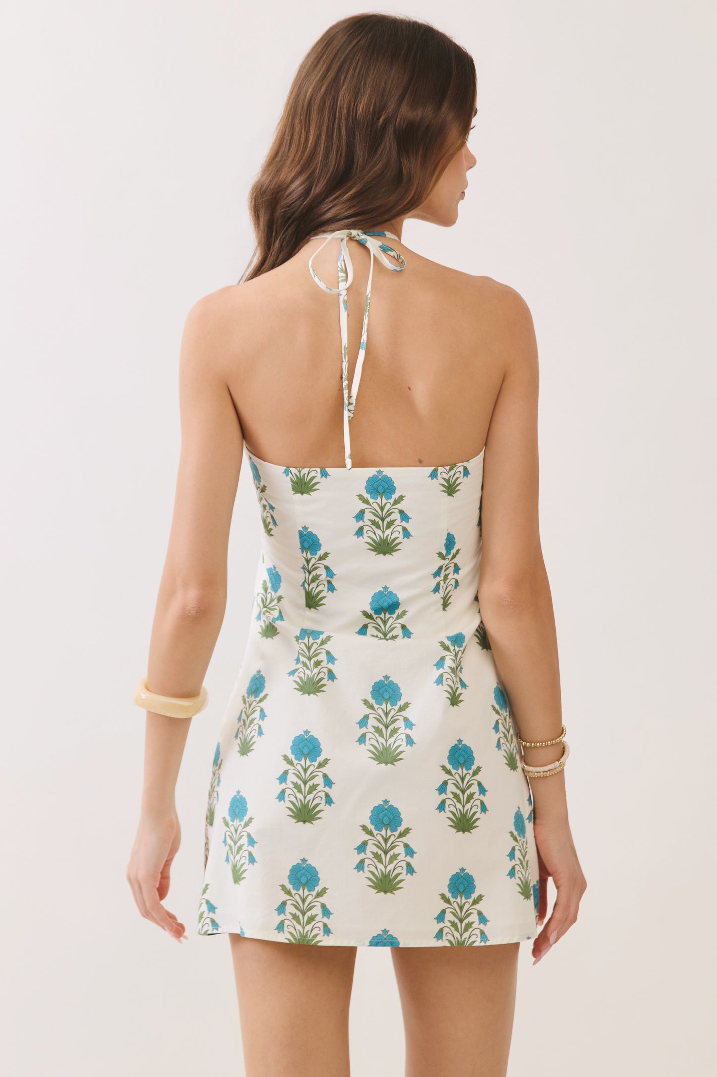 Floral Halter Side Zipper Neck Mini Dress