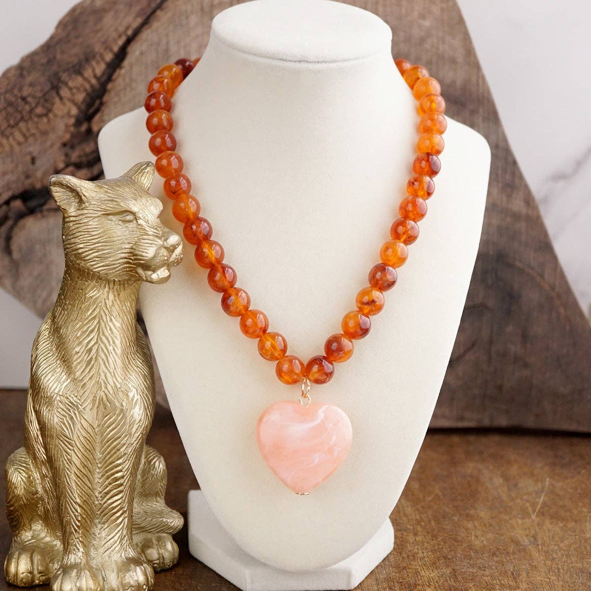 Chunky Statement Necklace – Chunky Beaded Heart Pendant Necklace