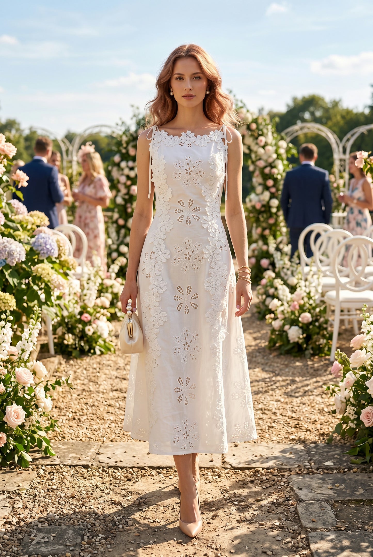 Floral Eyelet Lace Midi Dress