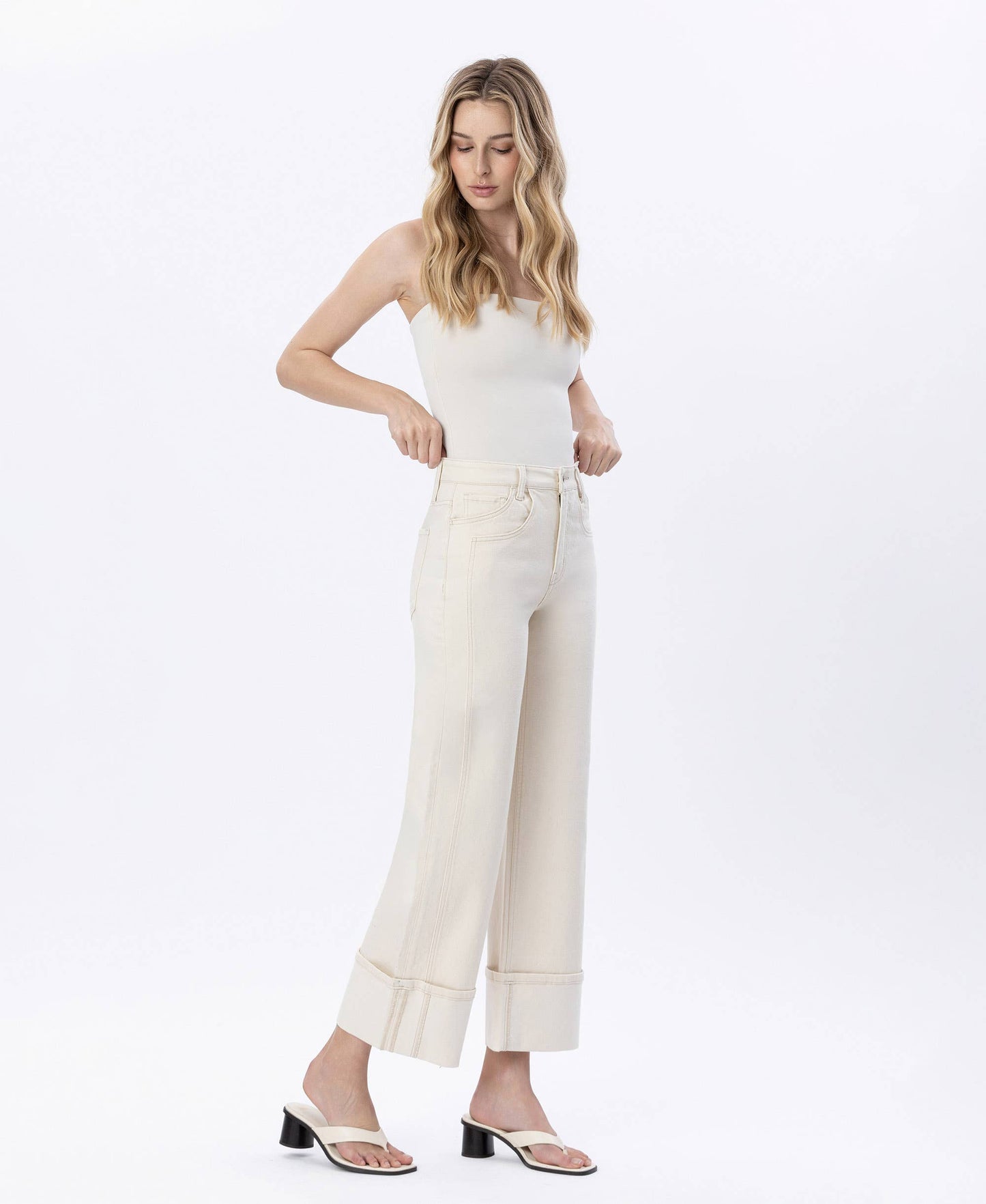 SUPER HIGH RISE CUFFED WIDE LEG JEANS