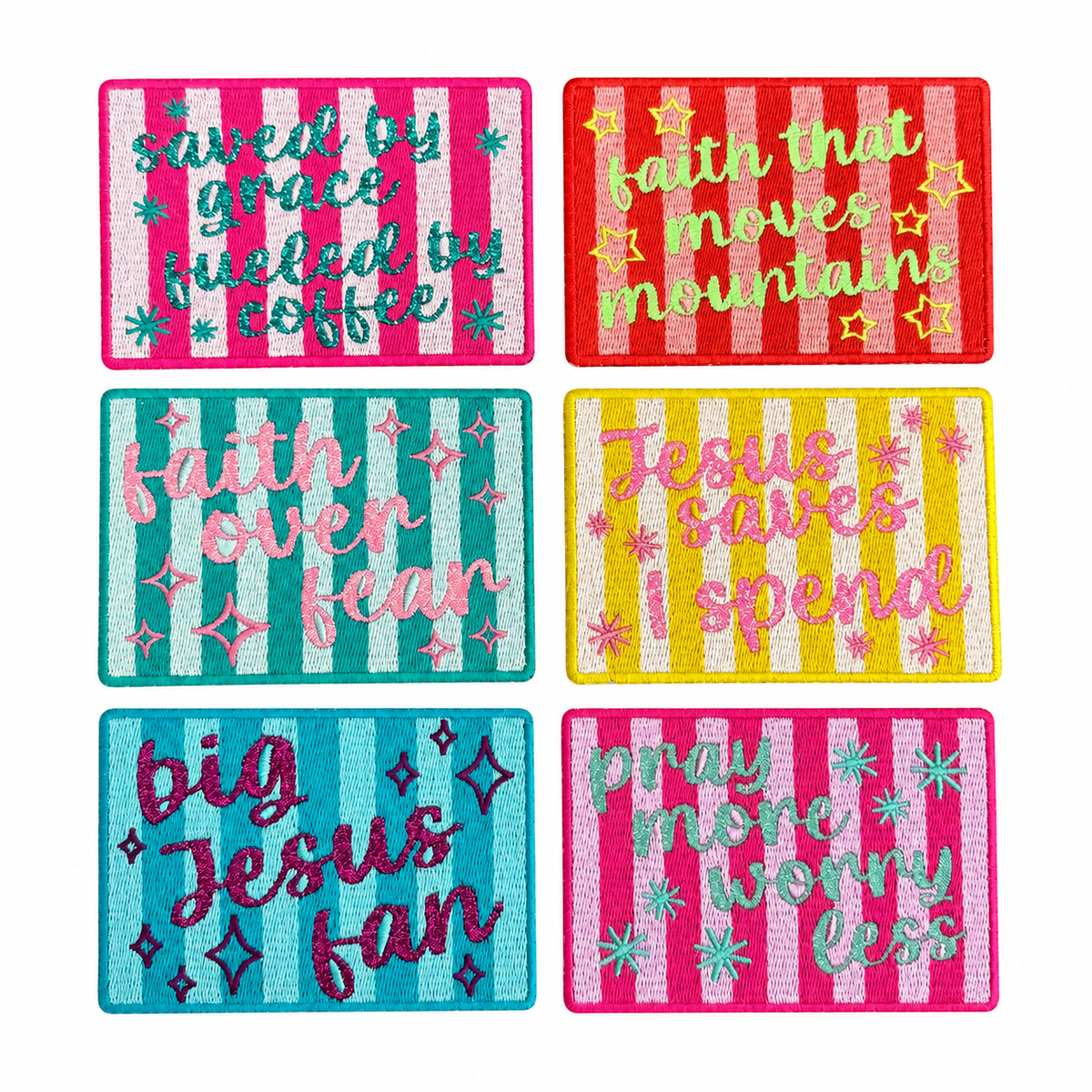Pray More Worry Less Glitter Embroidery Patch
