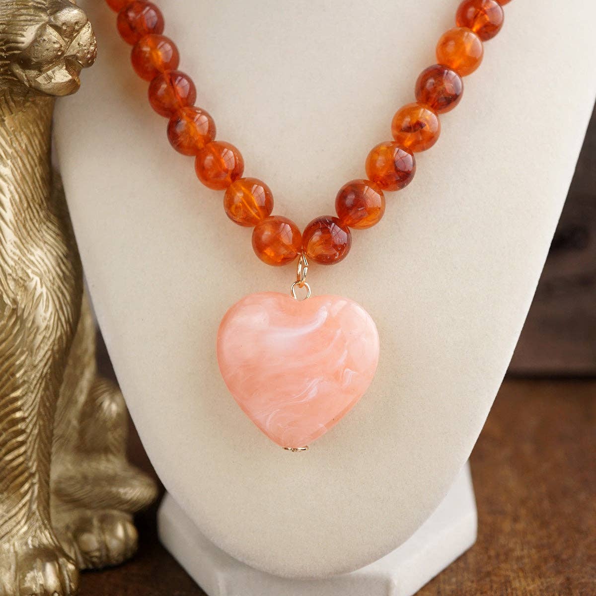 Chunky Statement Necklace – Chunky Beaded Heart Pendant Necklace