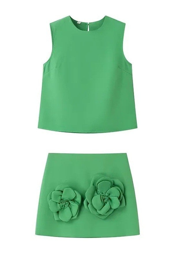 Solid Sleeveless Top And Skirt Set
