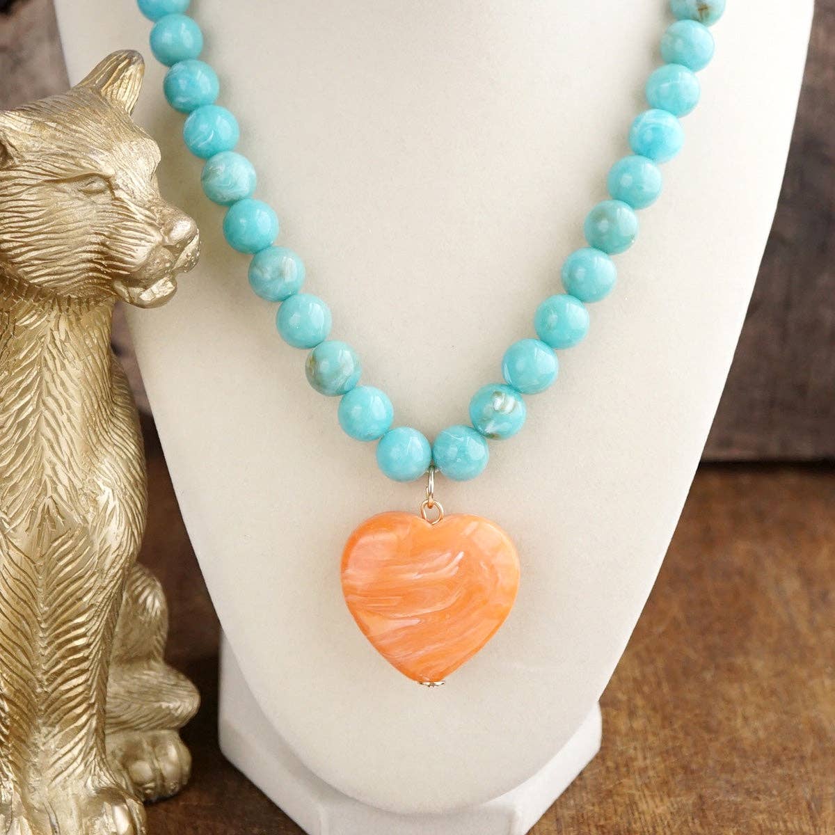 Chunky Statement Necklace – Chunky Beaded Heart Pendant Necklace