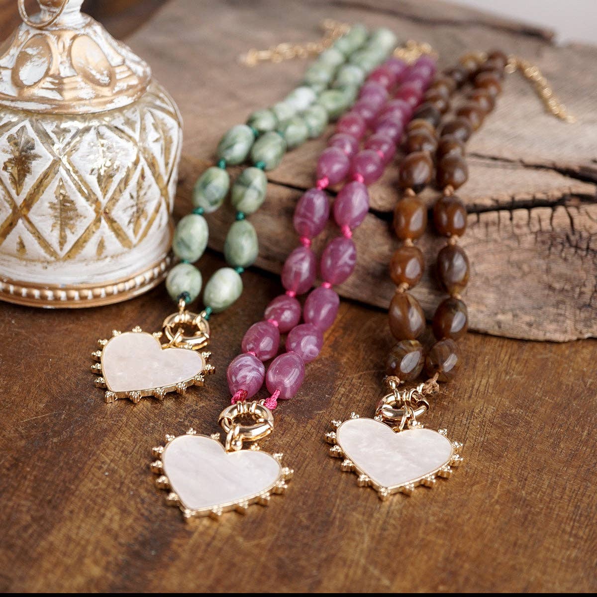 Amour Knot – Beaded Heart Pendant Necklace