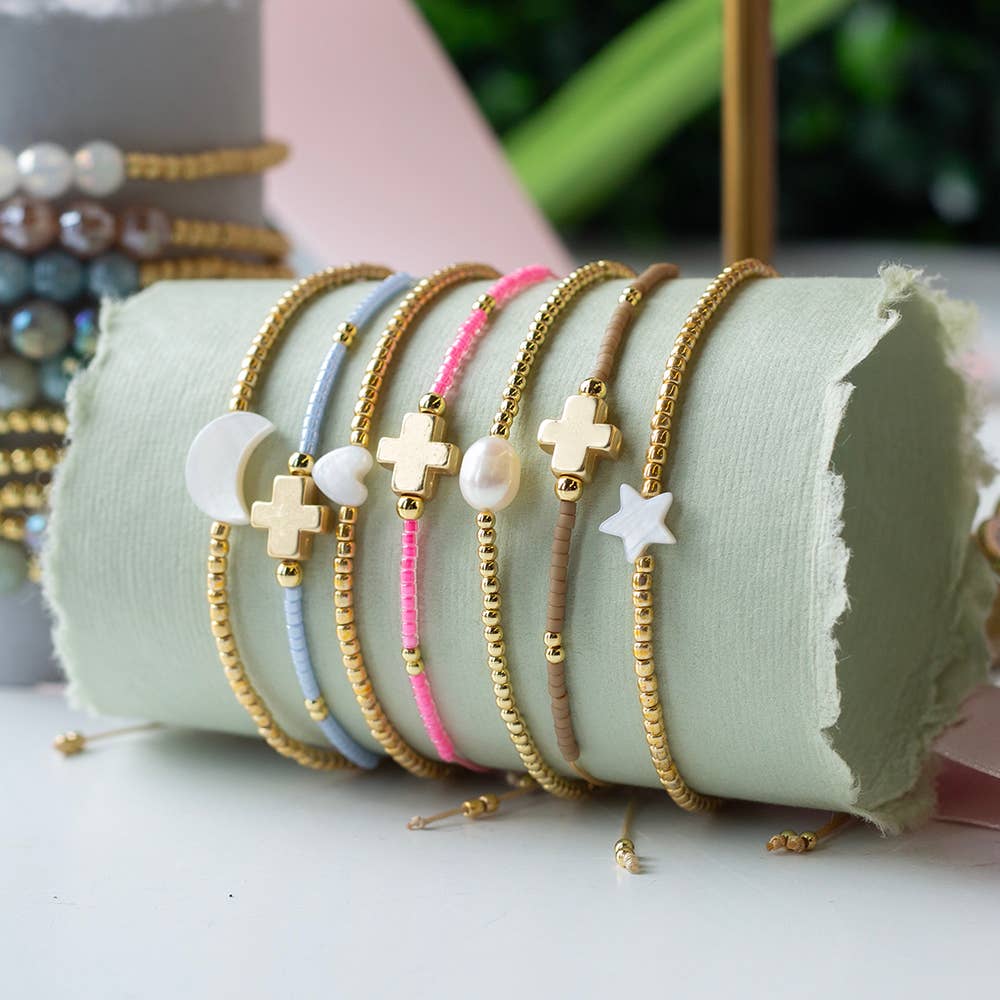 Intentions Cross Adjustable Bracelet with Mother of Pearl
