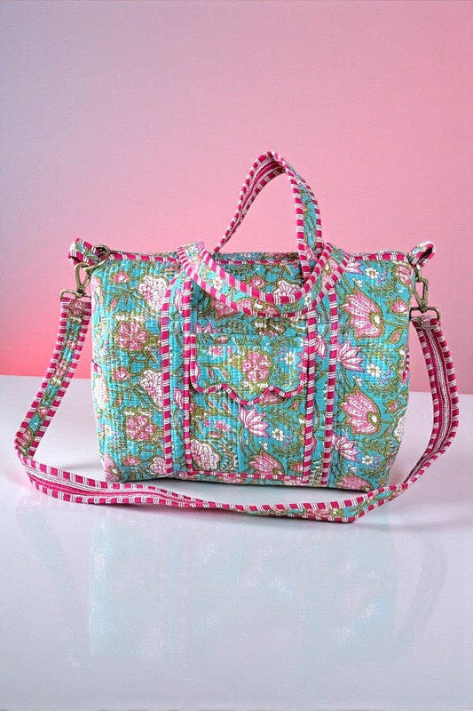Paige Teal and Pink Floral Duffel Bag
