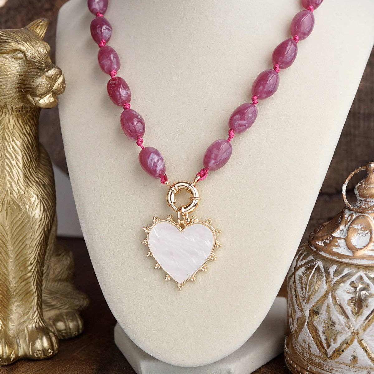 Amour Knot – Beaded Heart Pendant Necklace