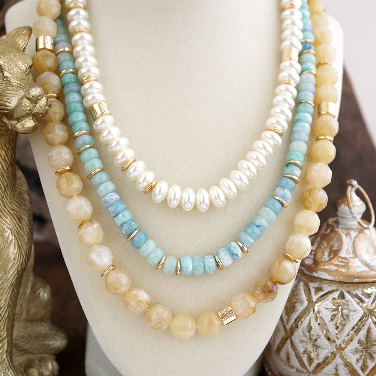 Seaside Glow – Mixed Bead Layered Necklace