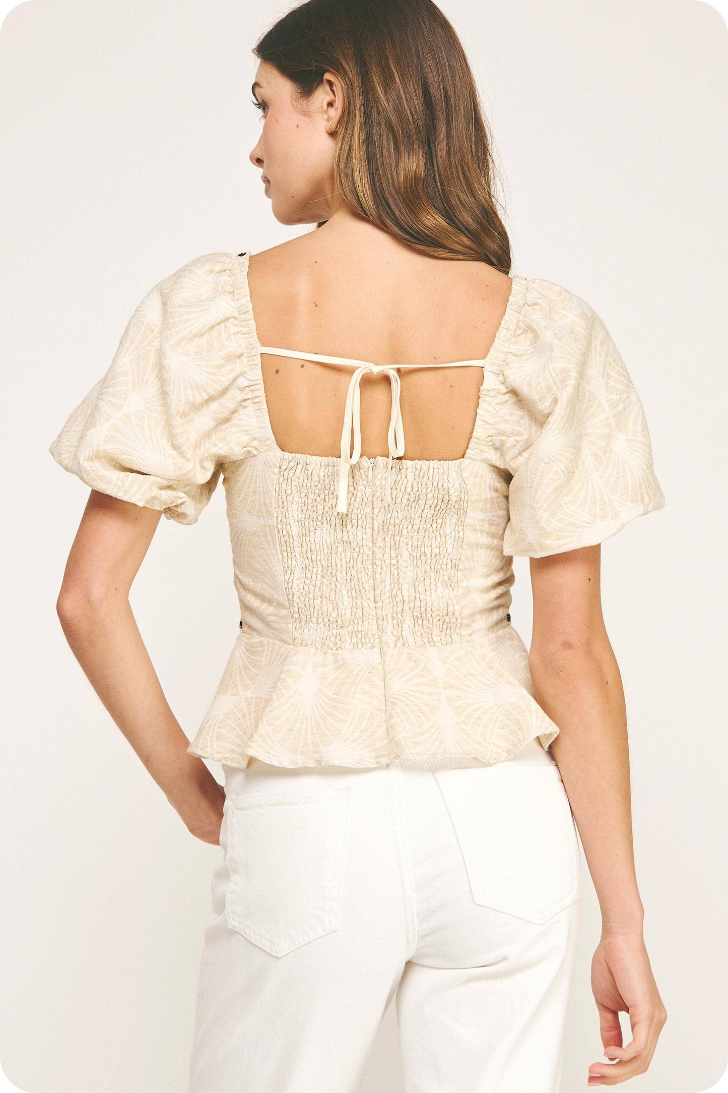 Contrast Braid Trim Detail Cotton Jacquard Top