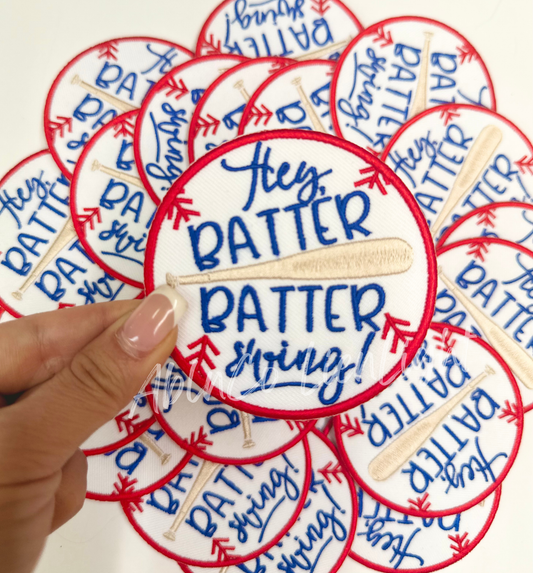Hey batter batter swing baseball trucker hat patch iron on