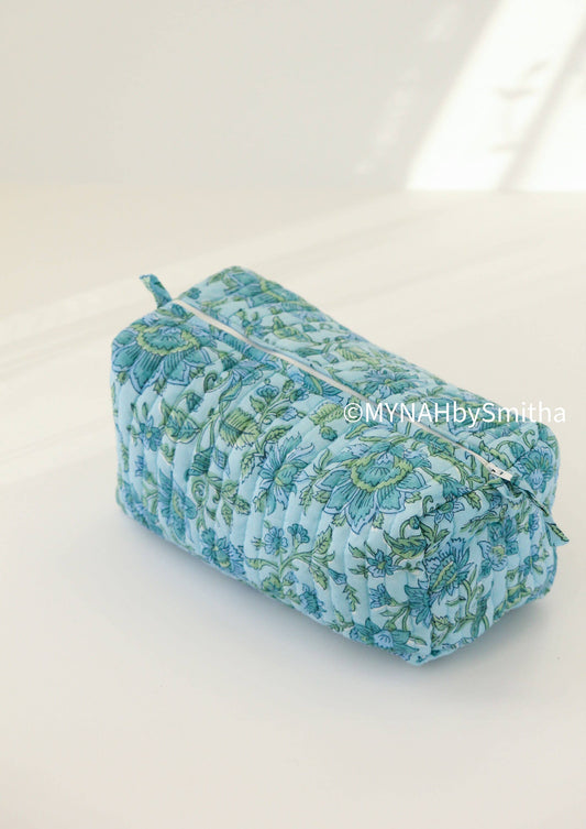 Blue green floral travel/make up/organizer bag-LARGE only