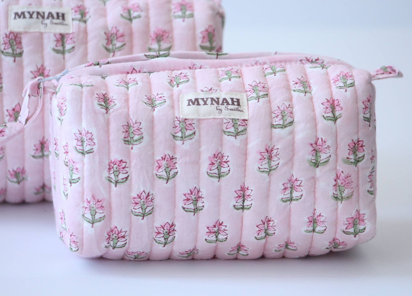 Mynah block print travel/makeup bags/quilted bag-3 size set