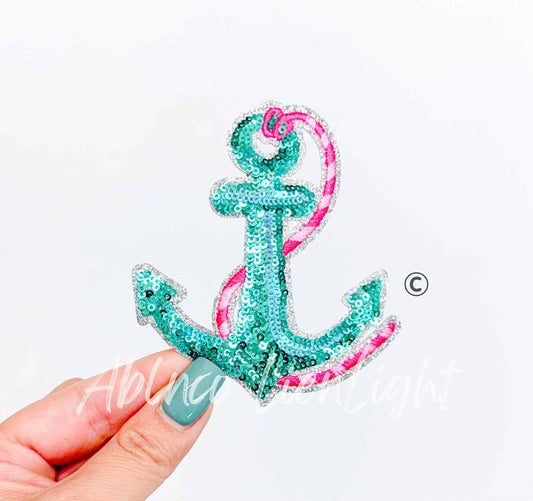 Preppy Pink Anchor ©️ Fishing Sequin Patch