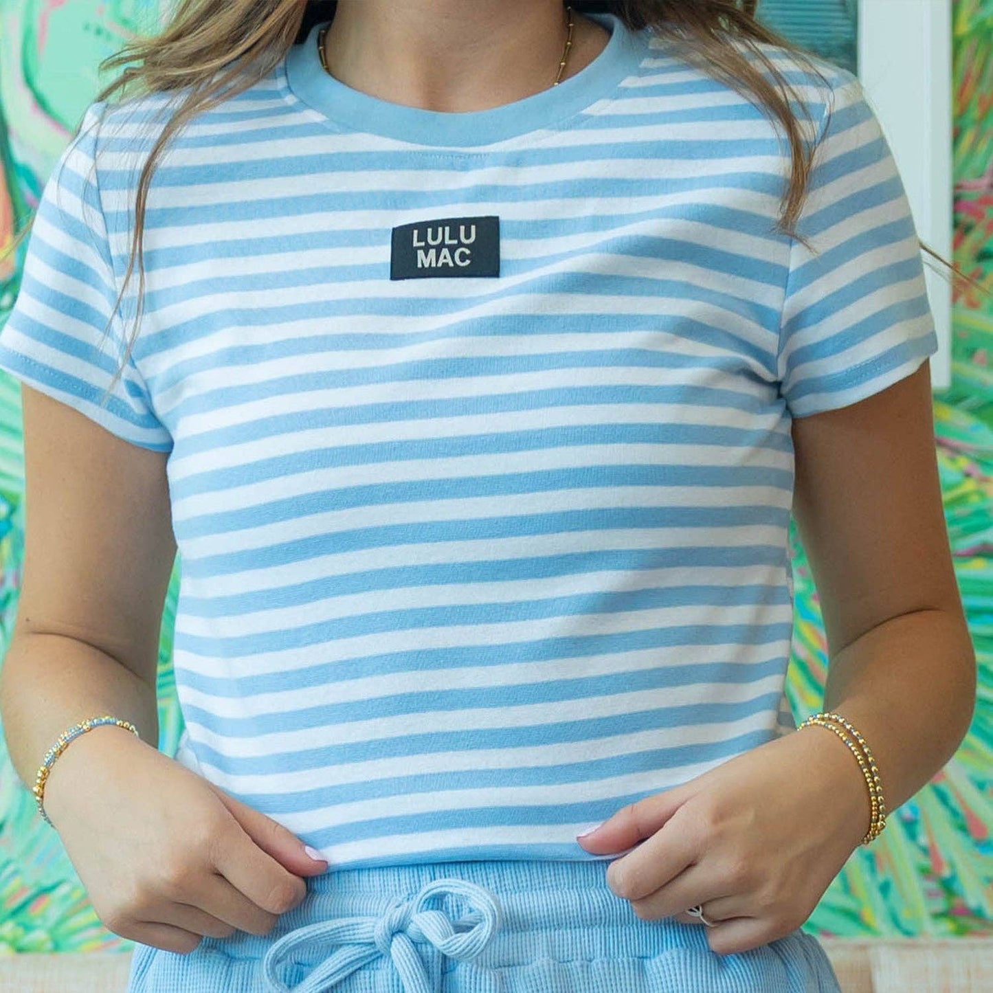LM-STRIPE BABY DOLL TOP SS -LIGHT BLUE