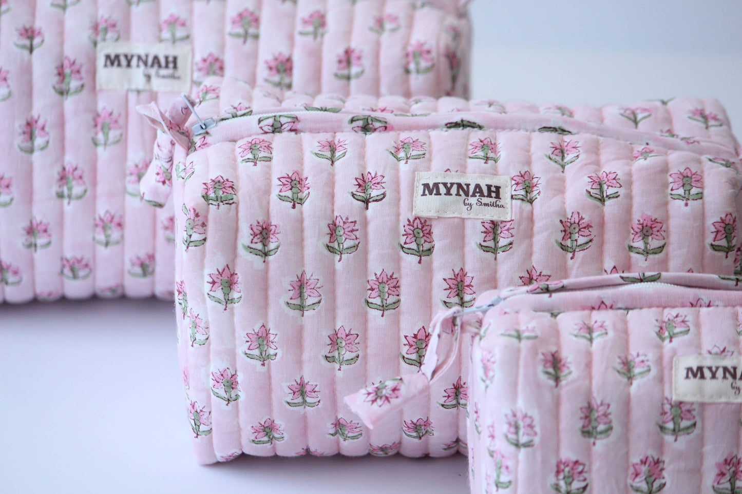 Mynah block print travel/makeup bags/quilted bag-3 size set