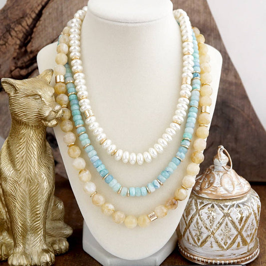 Seaside Glow – Mixed Bead Layered Necklace