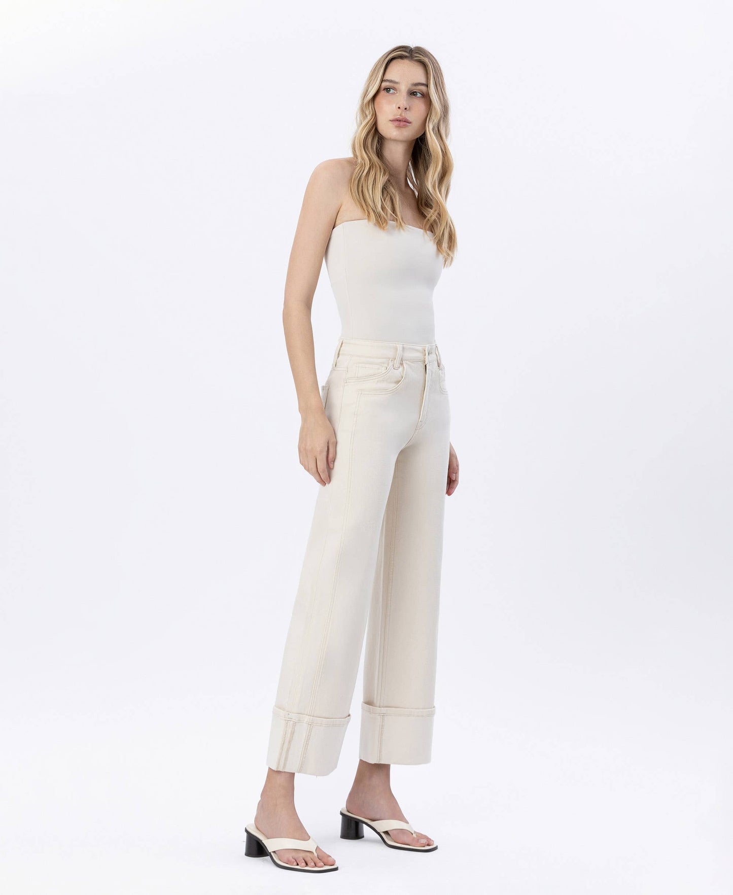 SUPER HIGH RISE CUFFED WIDE LEG JEANS