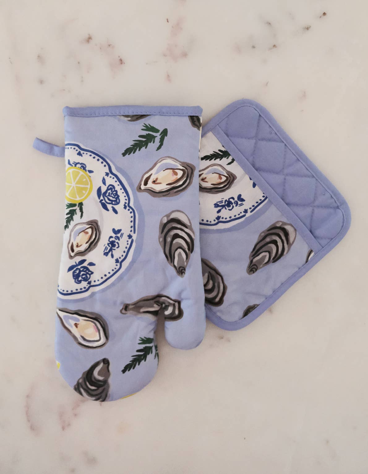 Cotton Oven Mitt + Pot Holder Set | Oysters