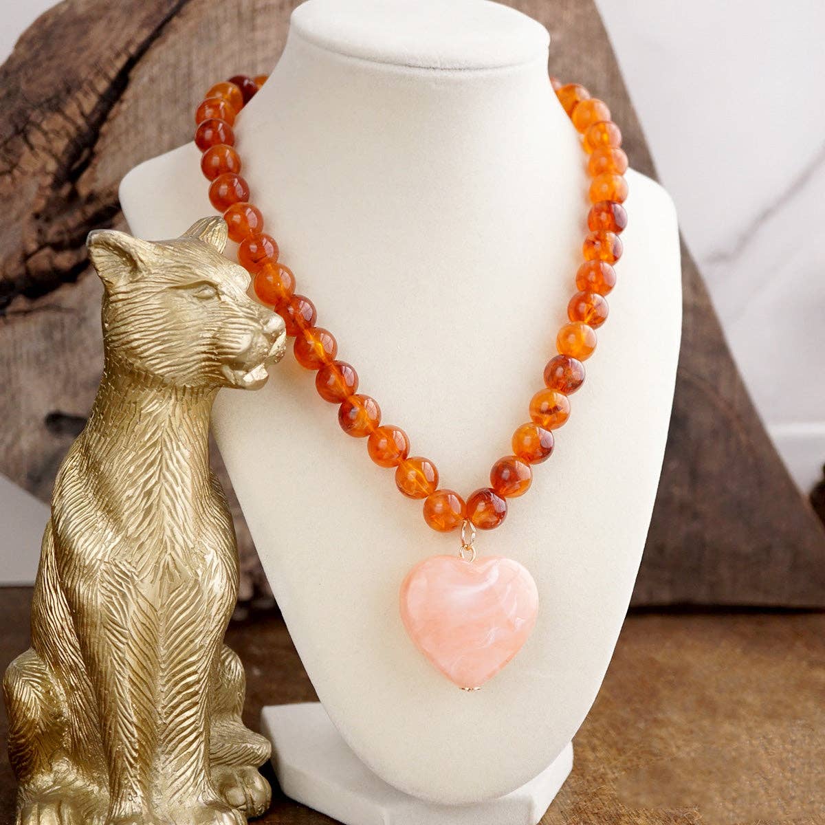Chunky Statement Necklace – Chunky Beaded Heart Pendant Necklace