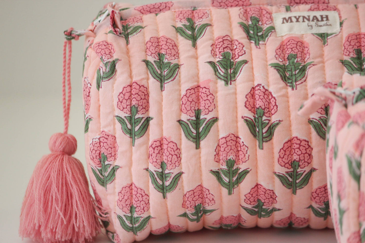 Mynah hand print travel/makeup/organizer/quilted/bag-3 set