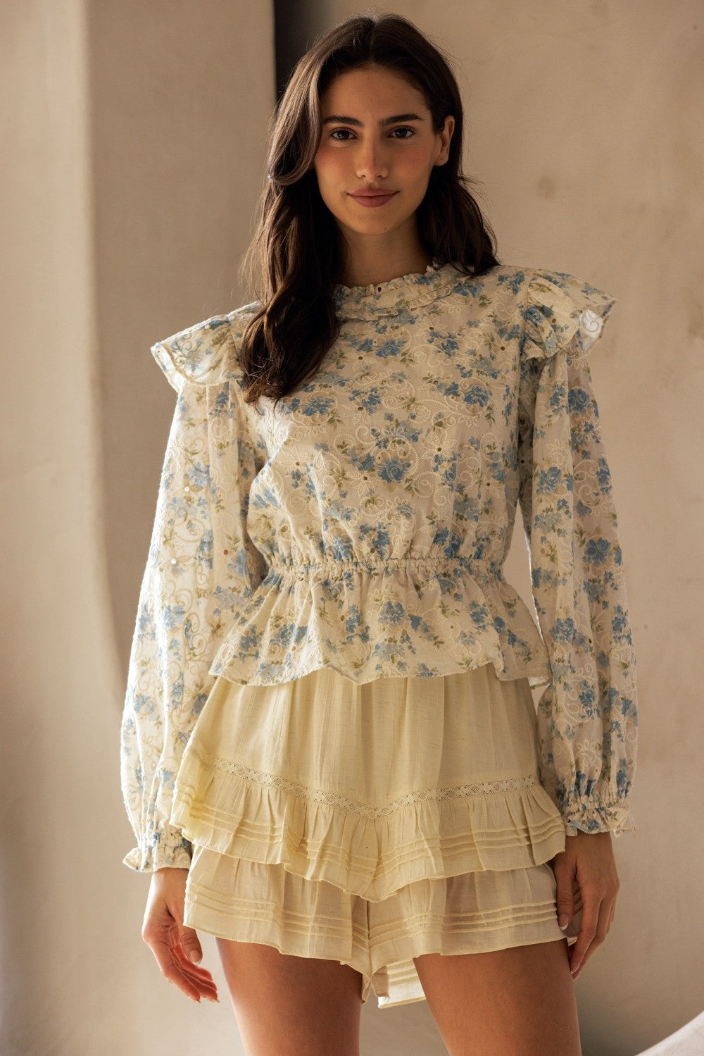 Floral Embroidered Peplum Top