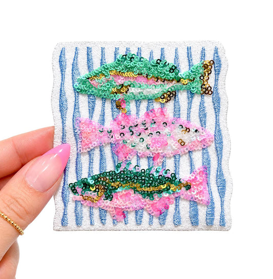 Fish Trio Summer Sequin Striped Embroidery Patch