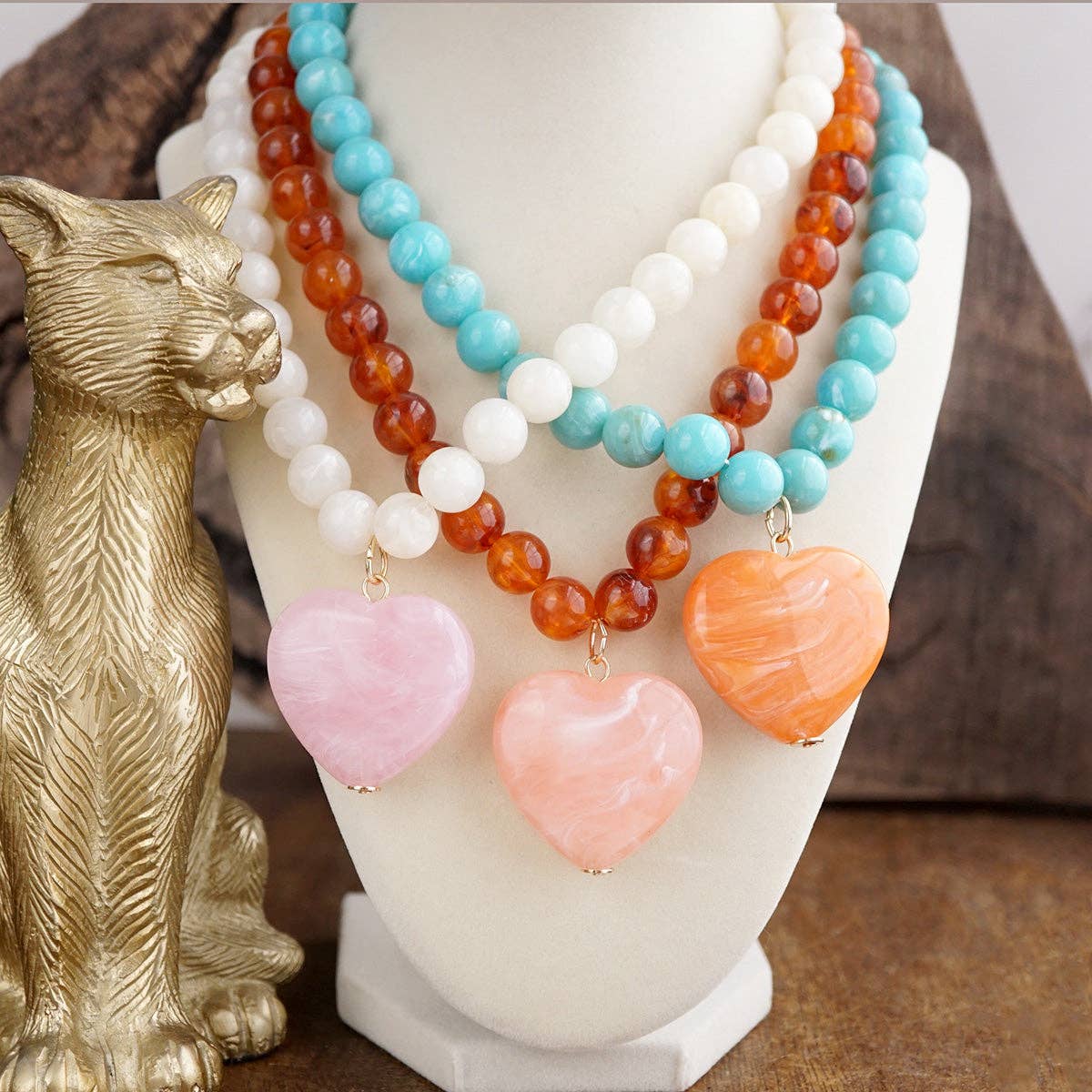 Chunky Statement Necklace – Chunky Beaded Heart Pendant Necklace