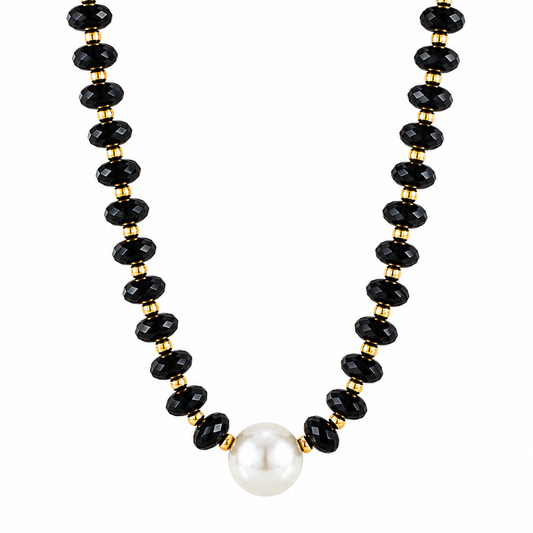 Black Rondelle with Pearl Accent