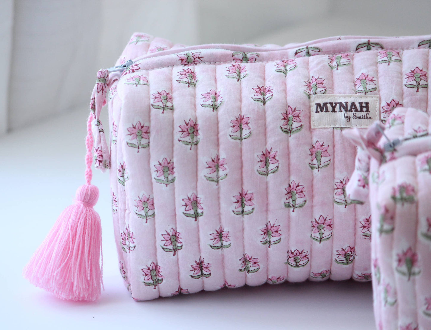Mynah block print travel/makeup bags/quilted bag-3 size set