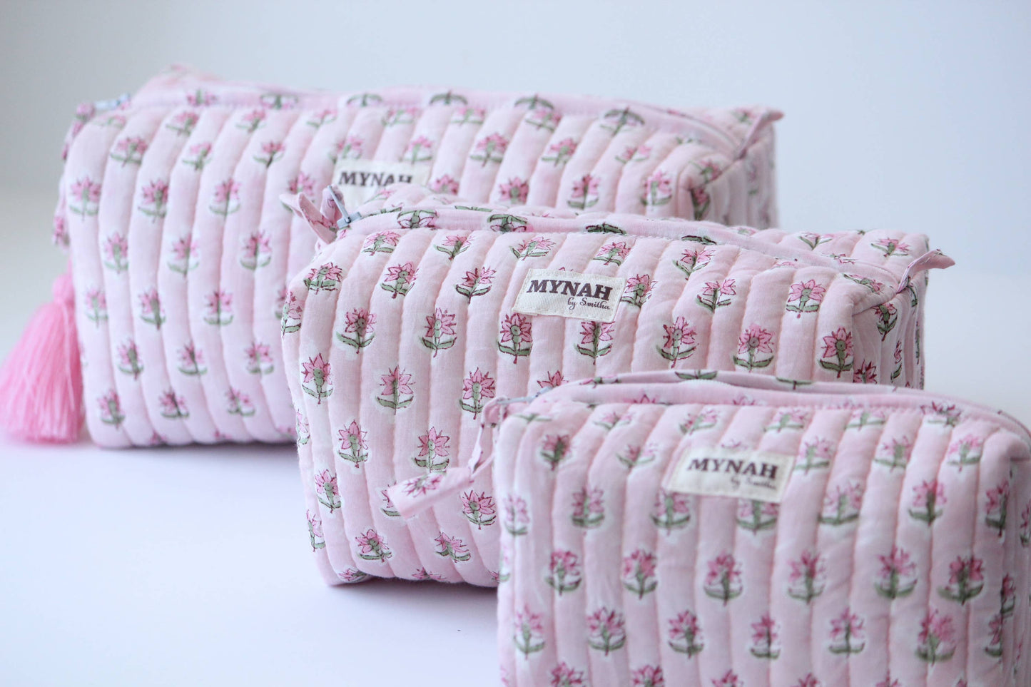 Mynah block print travel/makeup bags/quilted bag-3 size set
