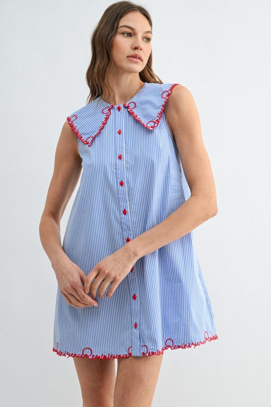 Embo Hem Collared Shift Mini Dress