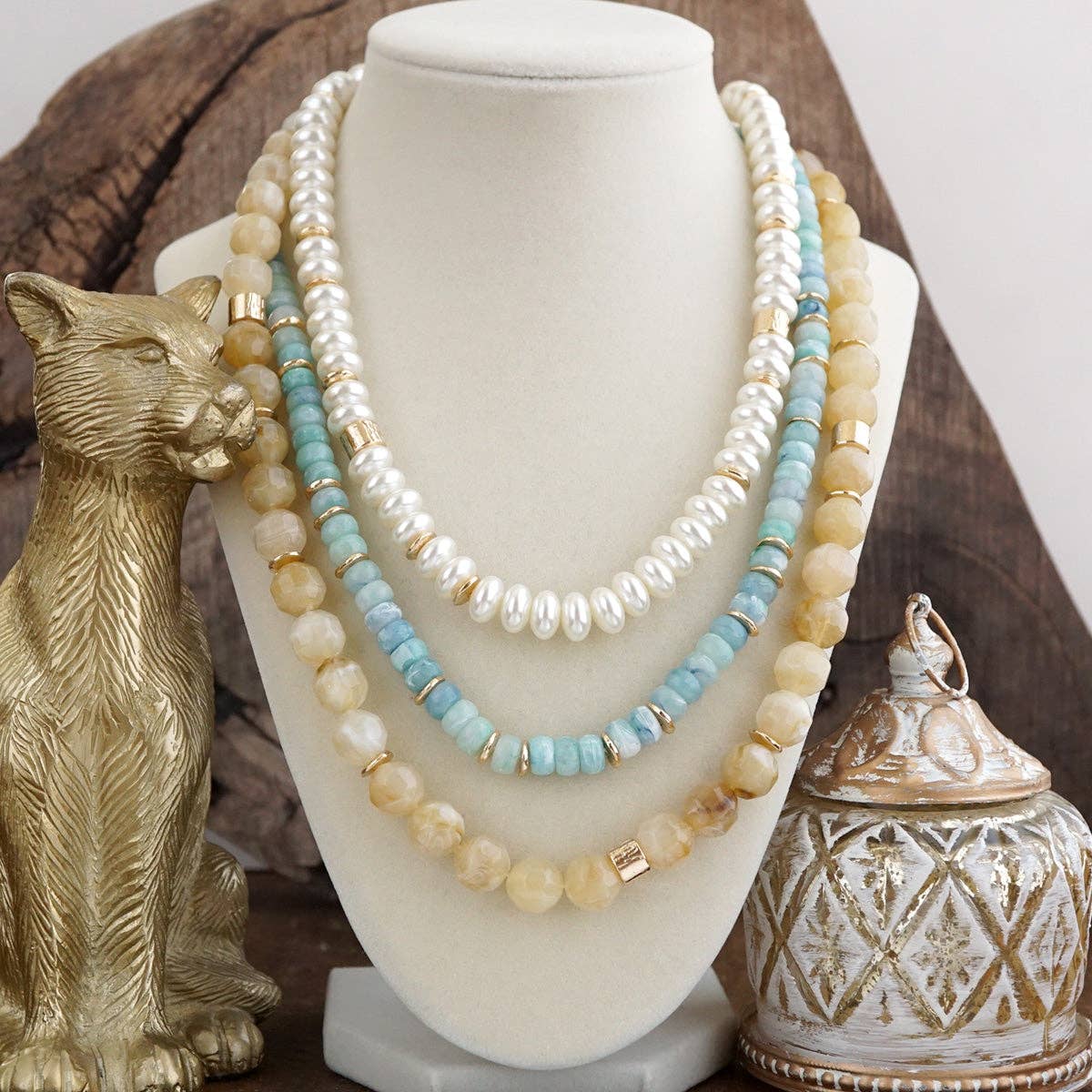 Seaside Glow – Mixed Bead Layered Necklace