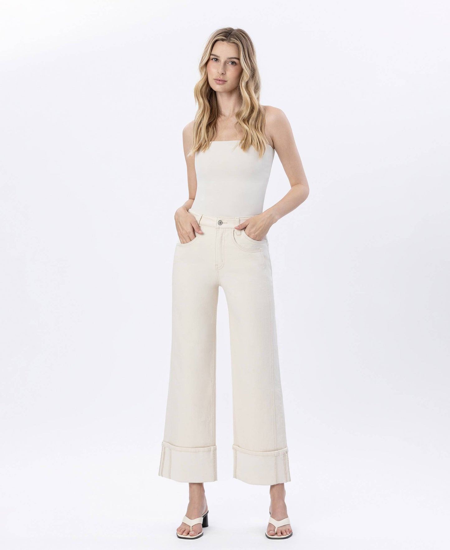 SUPER HIGH RISE CUFFED WIDE LEG JEANS