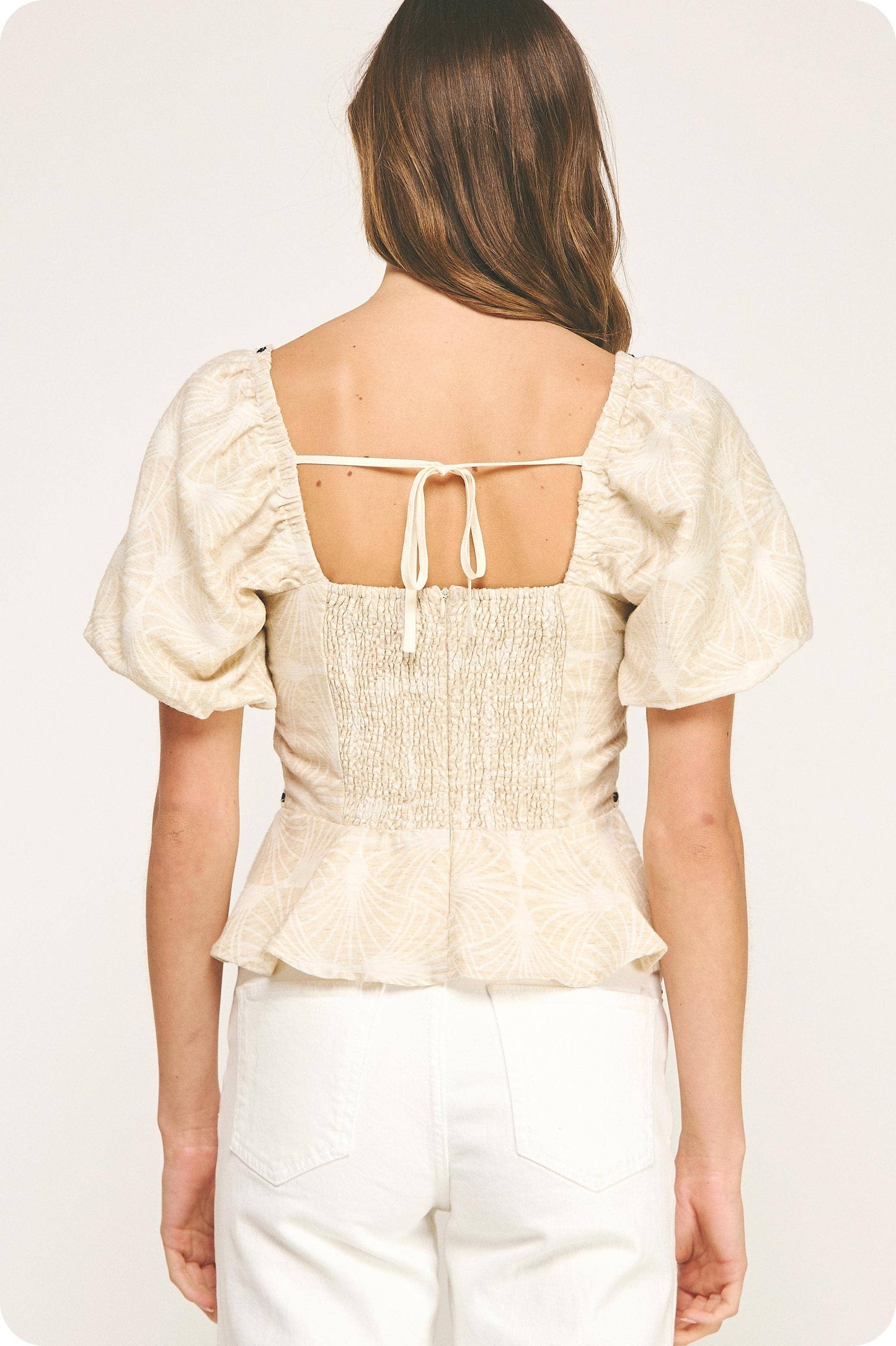 Contrast Braid Trim Detail Cotton Jacquard Top