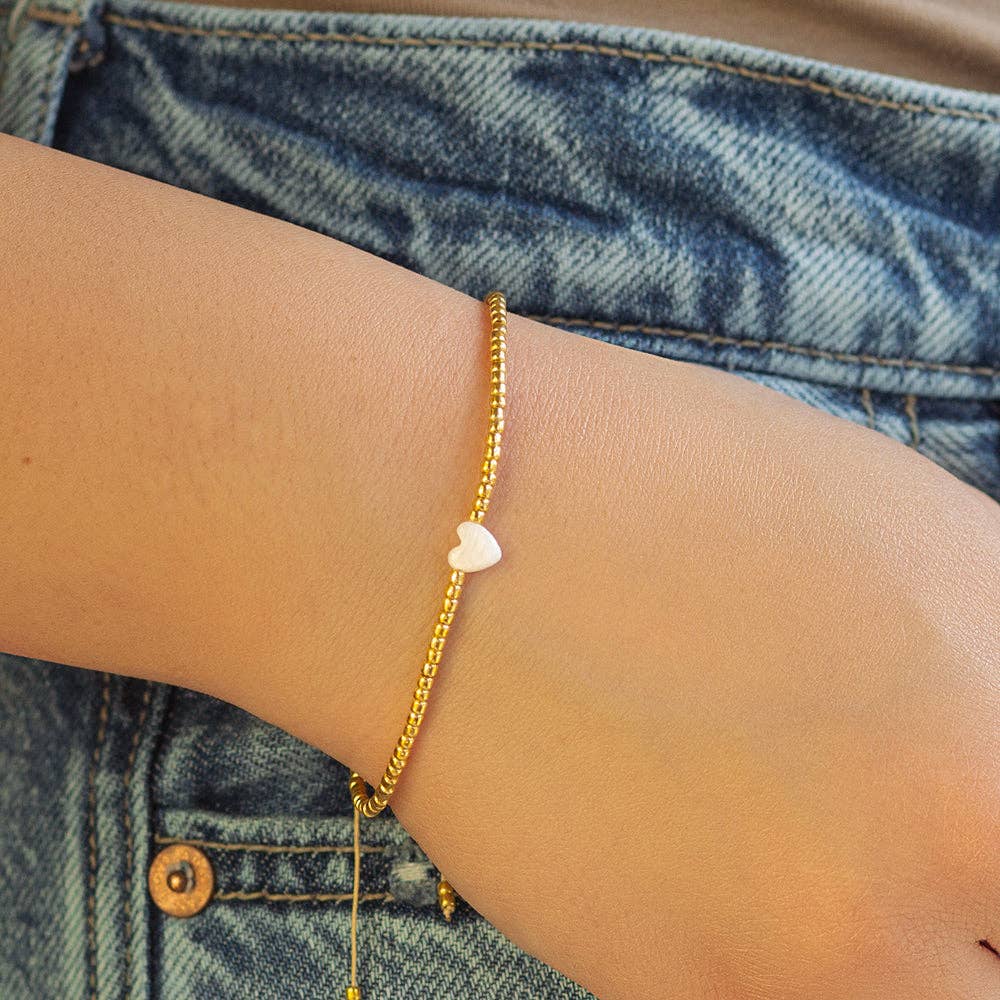 Intentions Heart Adjustable Bracelet with Mother of Pearl